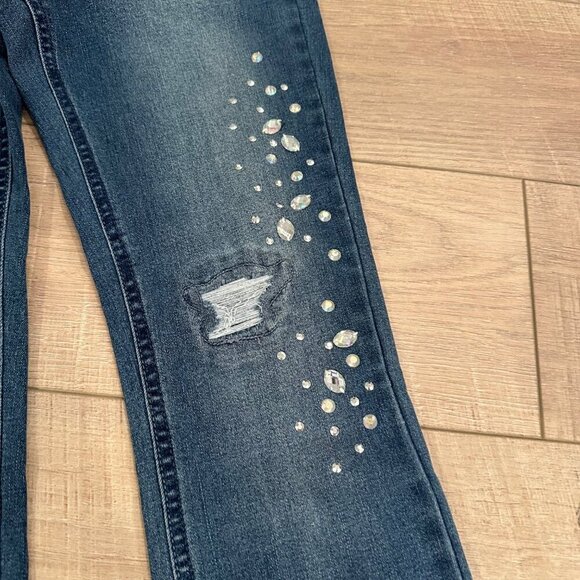JUSTICE GIRLS PULL ON RHINESTONE DENIM LEGGINGS NEW SIZE 14 MID RISE - Picture 3 of 10